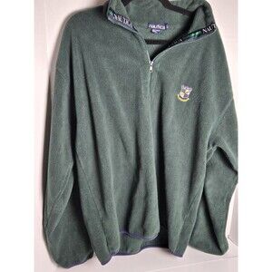 Vintage Nautica Mens Pullover Size L Green Fleece 1/4 Zip Long Sleeve Crest Logo